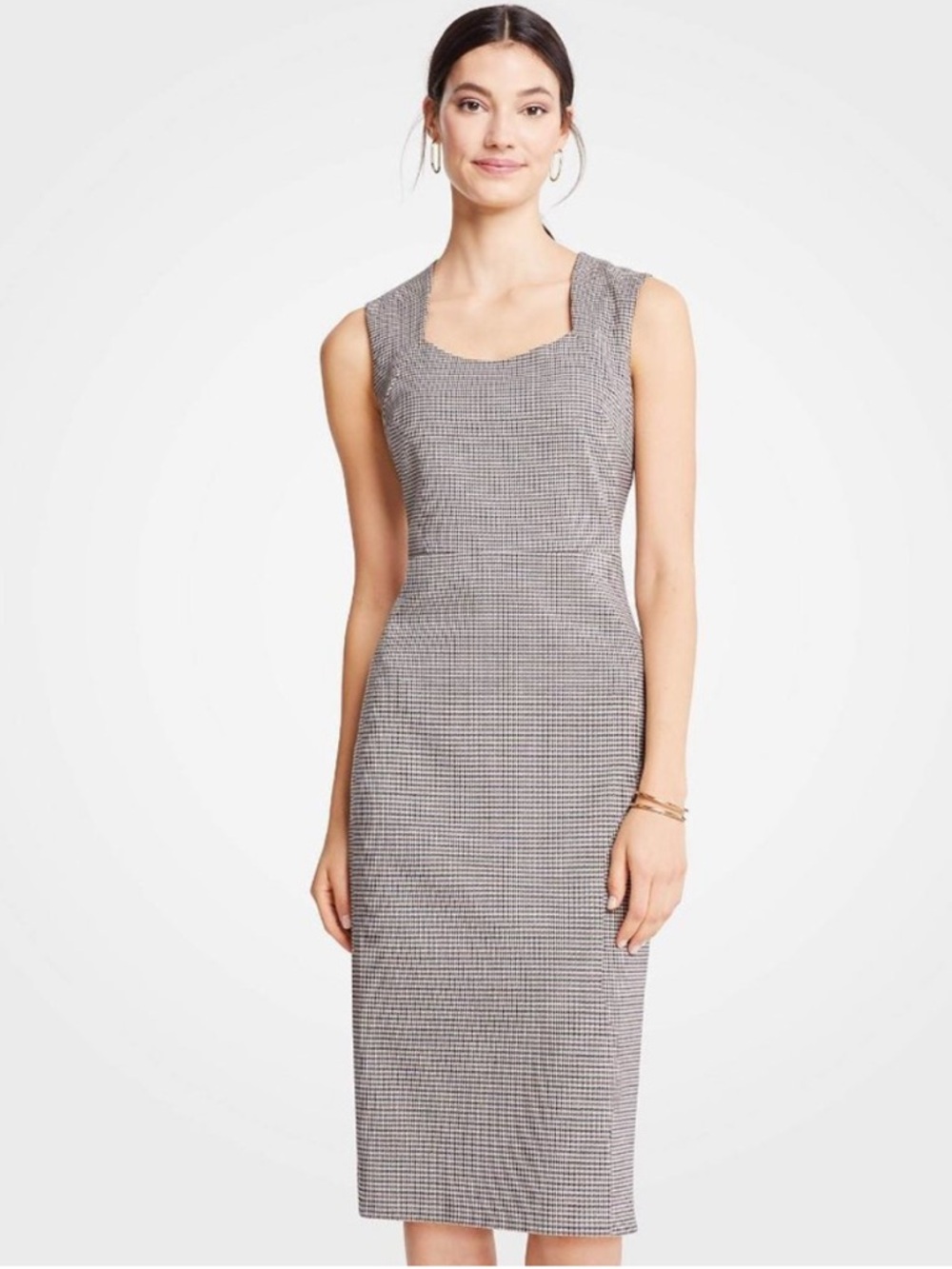 Ann Taylor - Houndstooth Exposed-zipper Dress - black/brown/tan - size 6